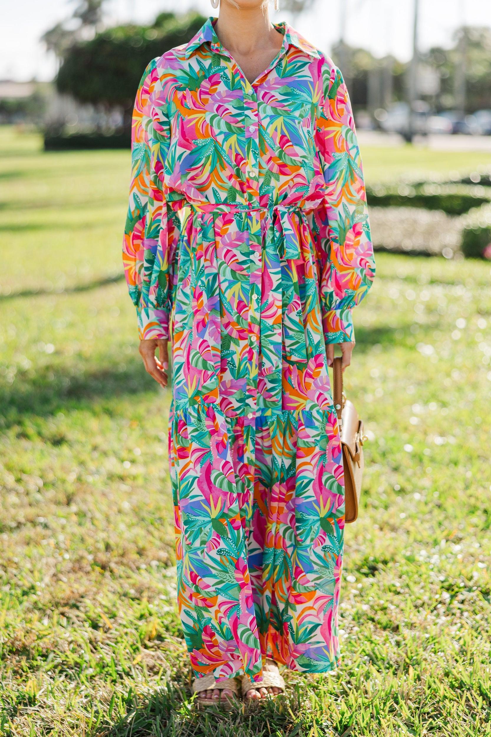 Show Your True Self Green Tropical Maxi Dress Female Product Image