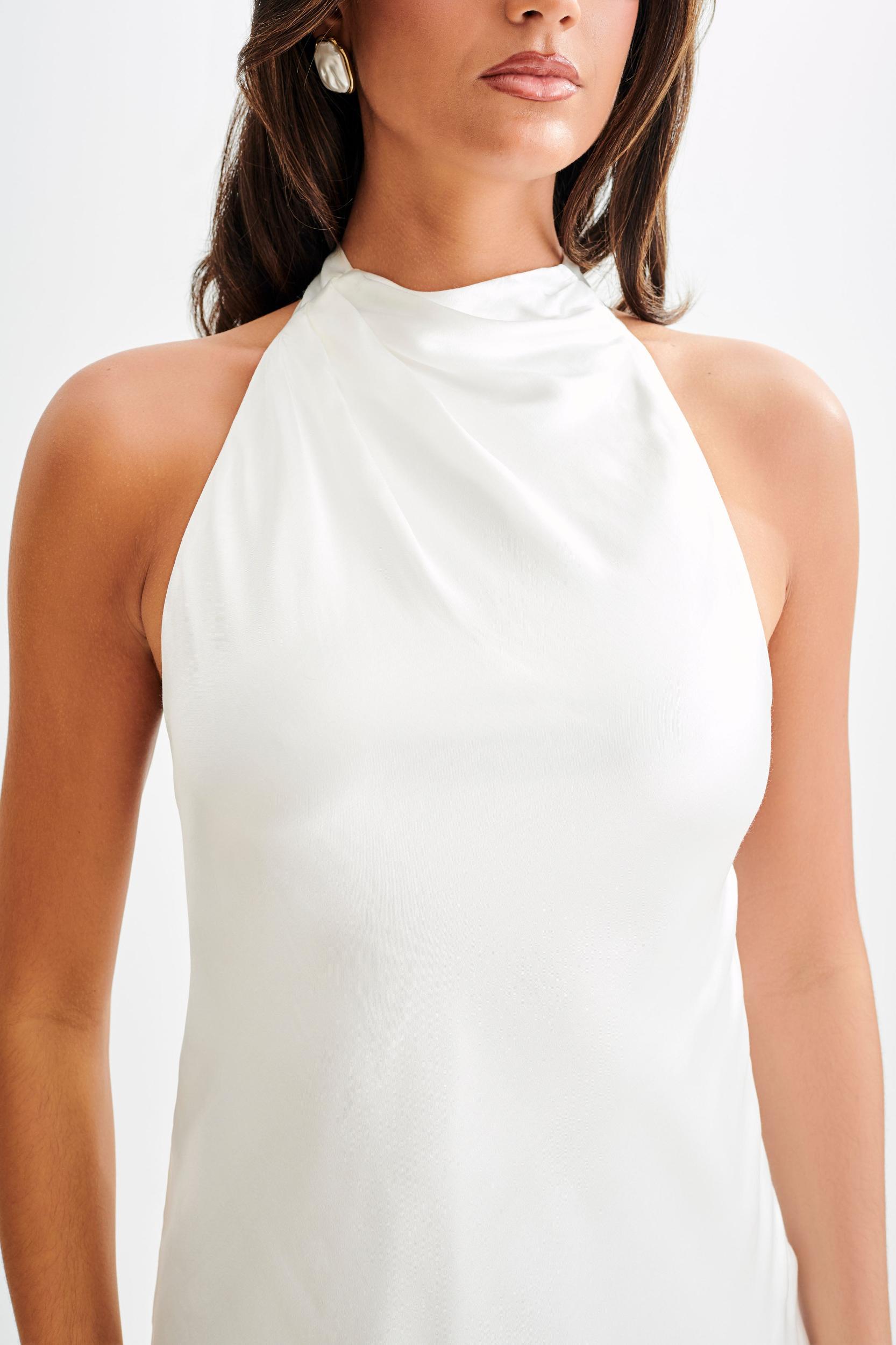 Allison Satin Halter Mini Dress - White Product Image