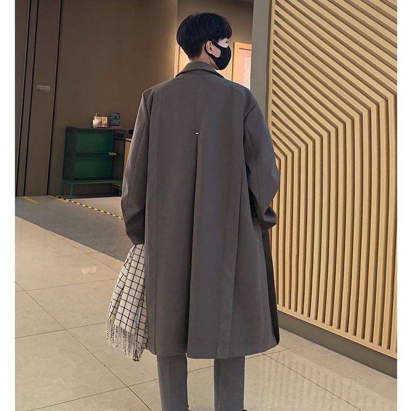 Lapel Collar Plain Single-Breasted Long Coat Product Image