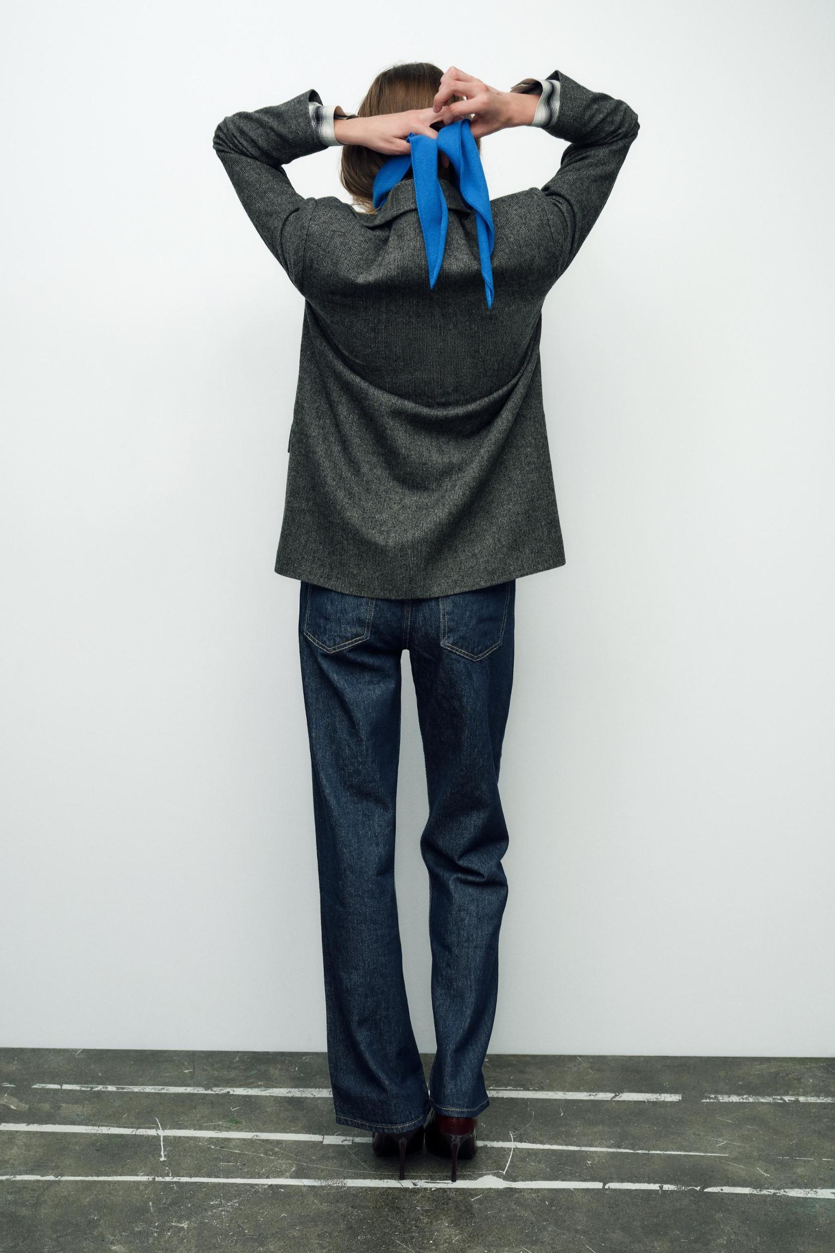 STRAIGHT CUT WOOL BLEND HERRINGBONE BLAZER Product Image