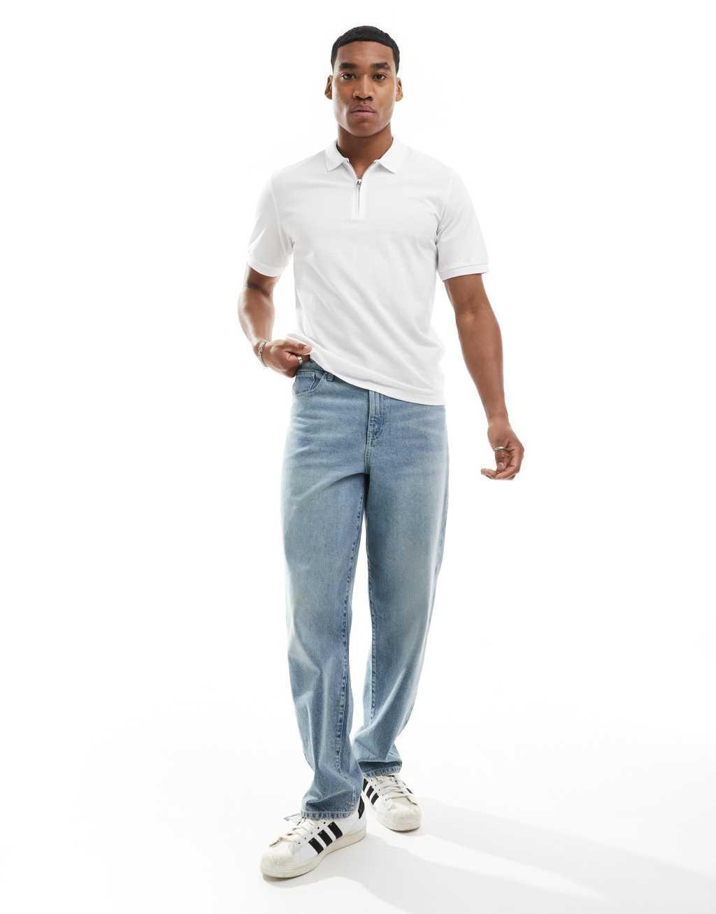 Jack & Jones polo with zip in white Product Image