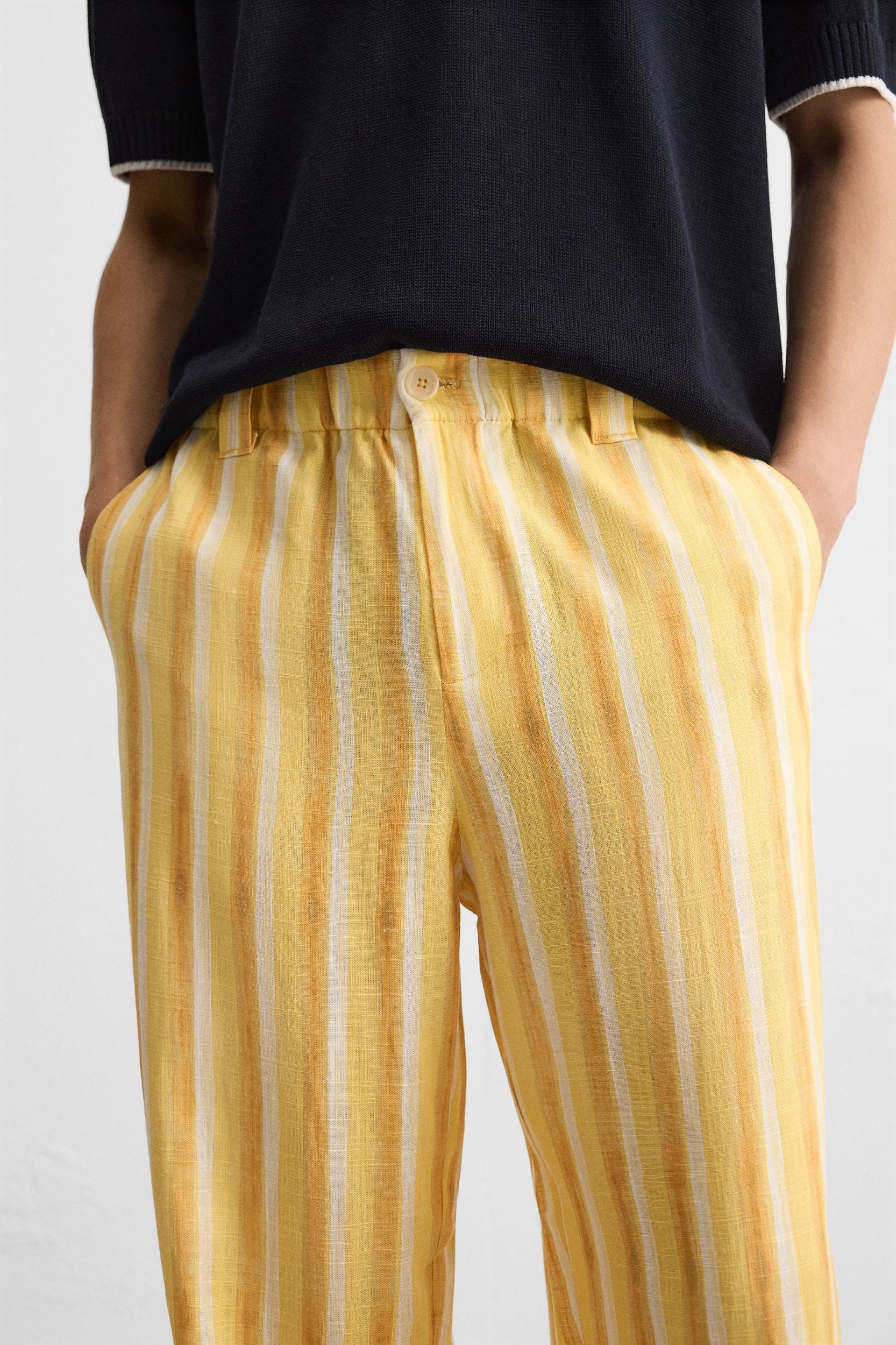 VISCOSE LINEN STRIPED PANTS Product Image