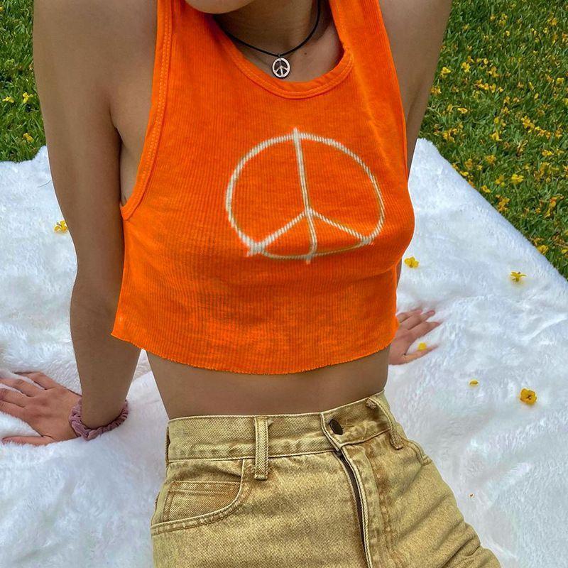 Peace Sign Print Cropped Tank Top Product Image
