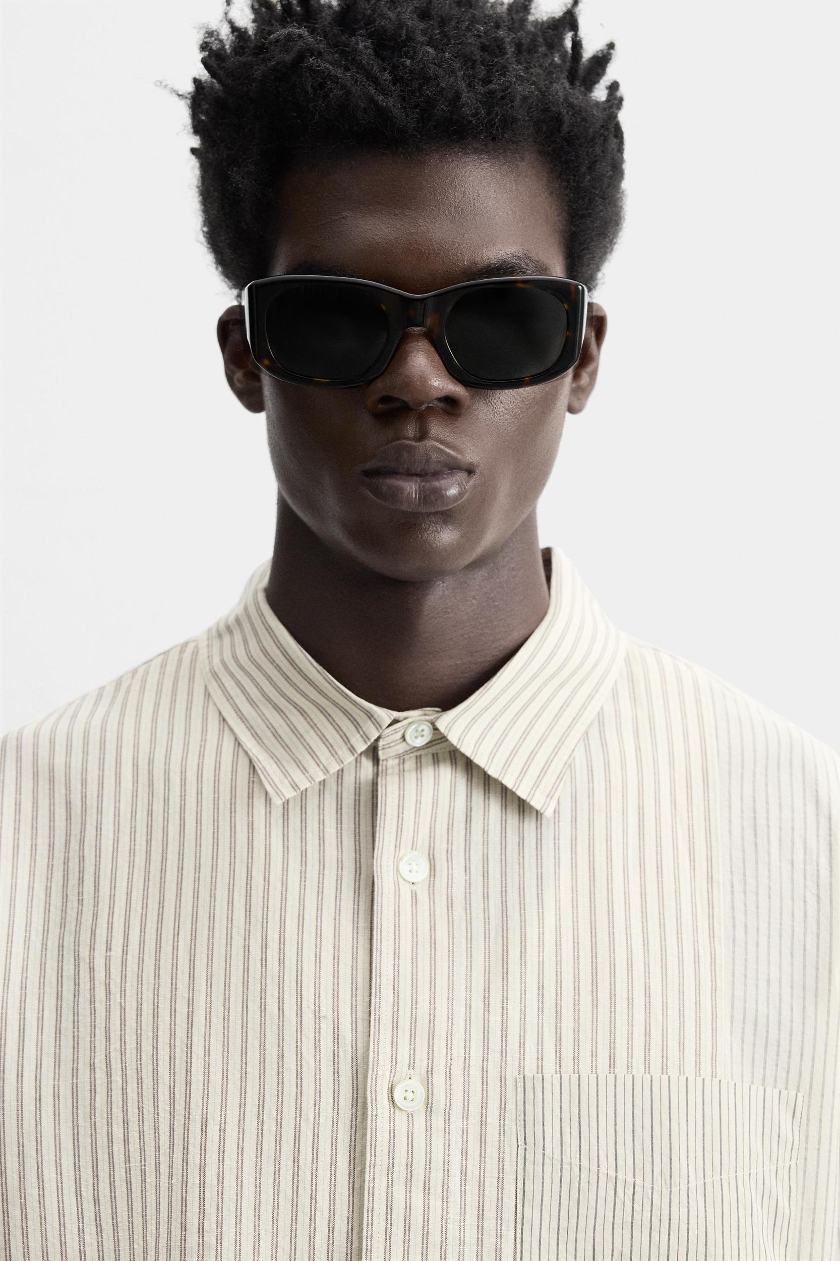 LINEN-COTTON STRIPED PATCHWORK SHIRT Product Image