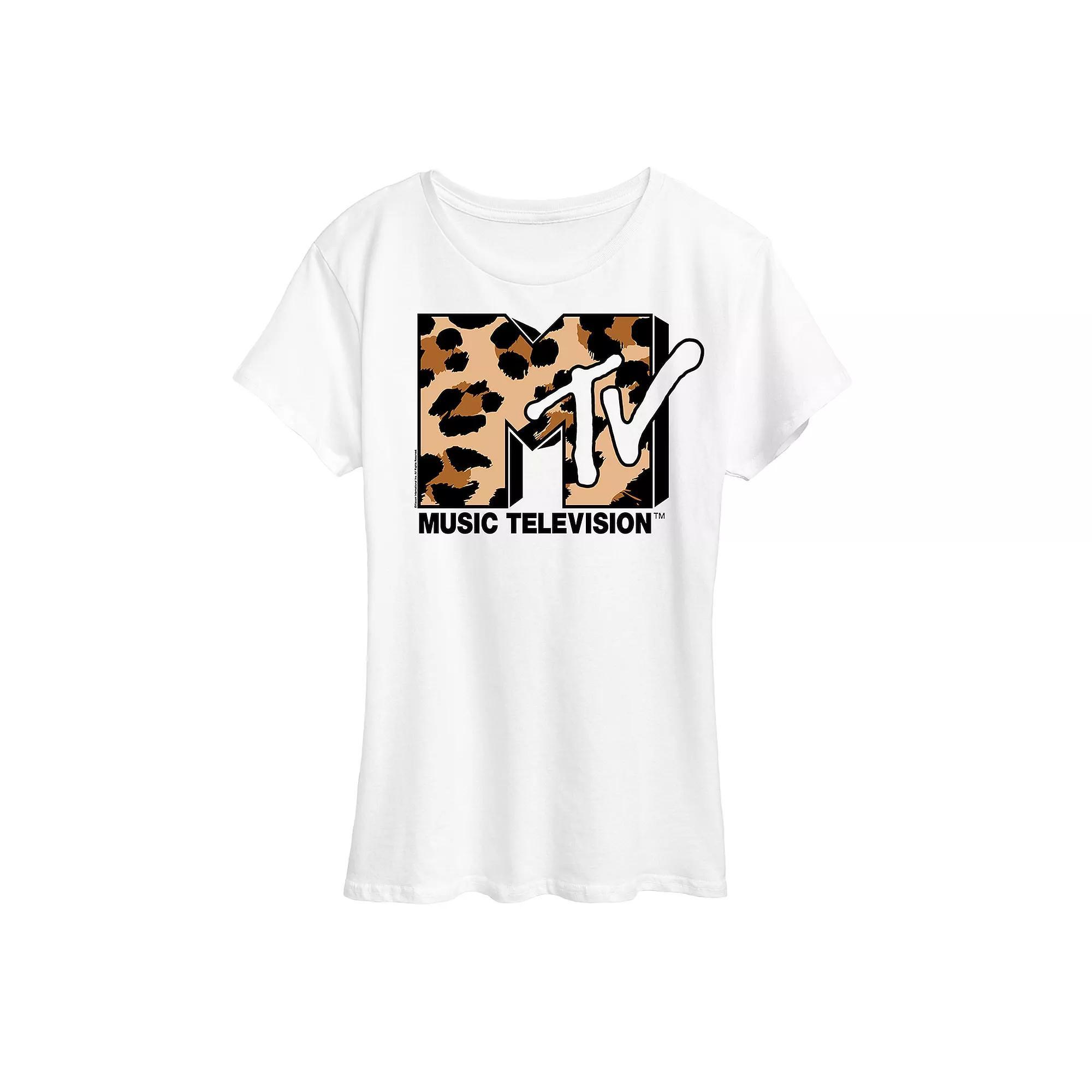 Womens MTV Leopard Art Graphic Tee Grey Gray Product Image