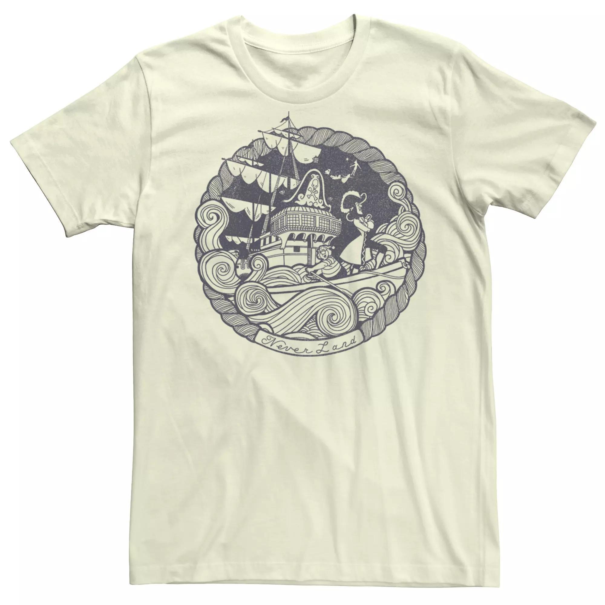 Disney's Peter Pan Men's Never Land Circle Vintage Logo Tee, Size: Medium, Natural Product Image