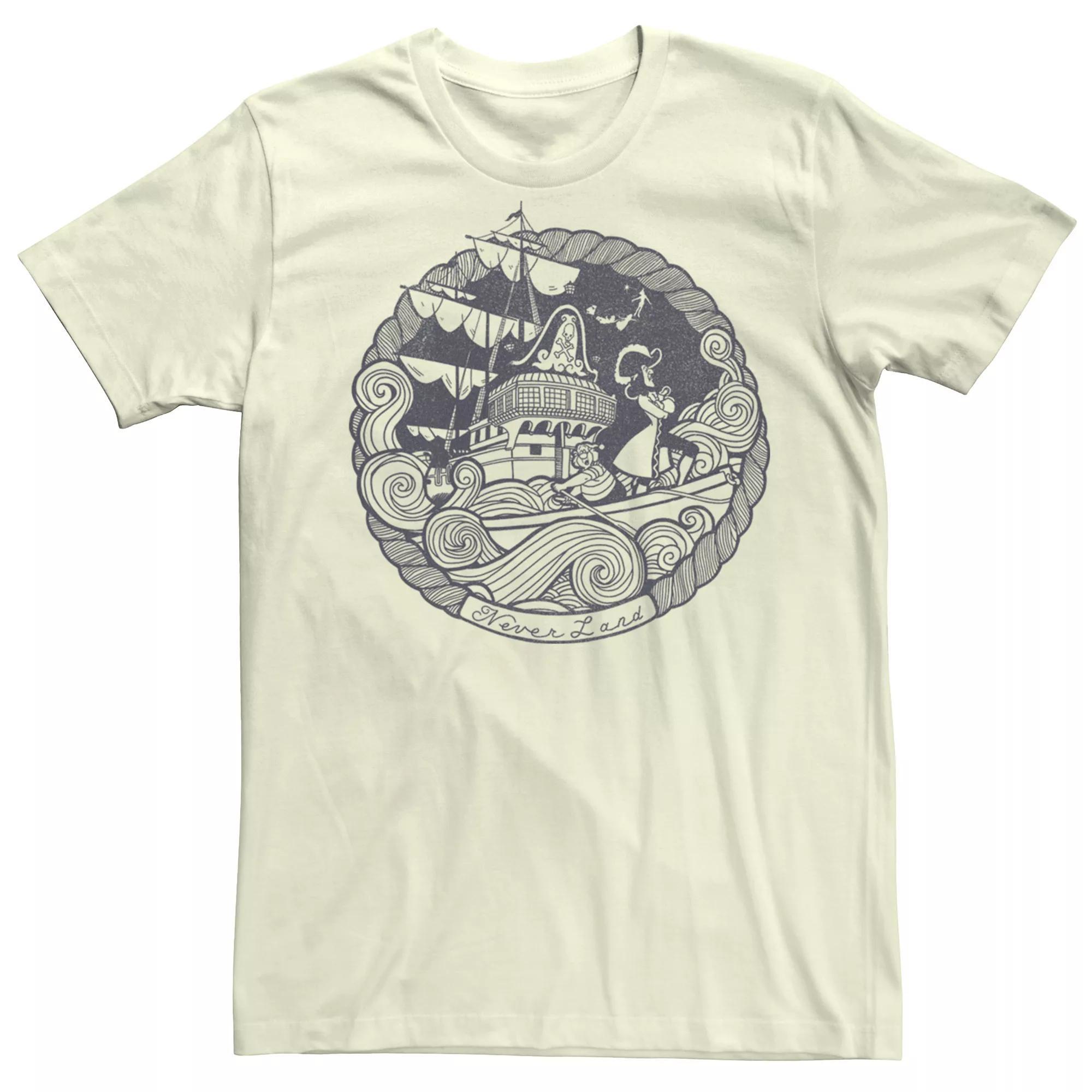 Disney's Peter Pan Men's Never Land Circle Vintage Logo Tee, Size: Medium, Natural Product Image