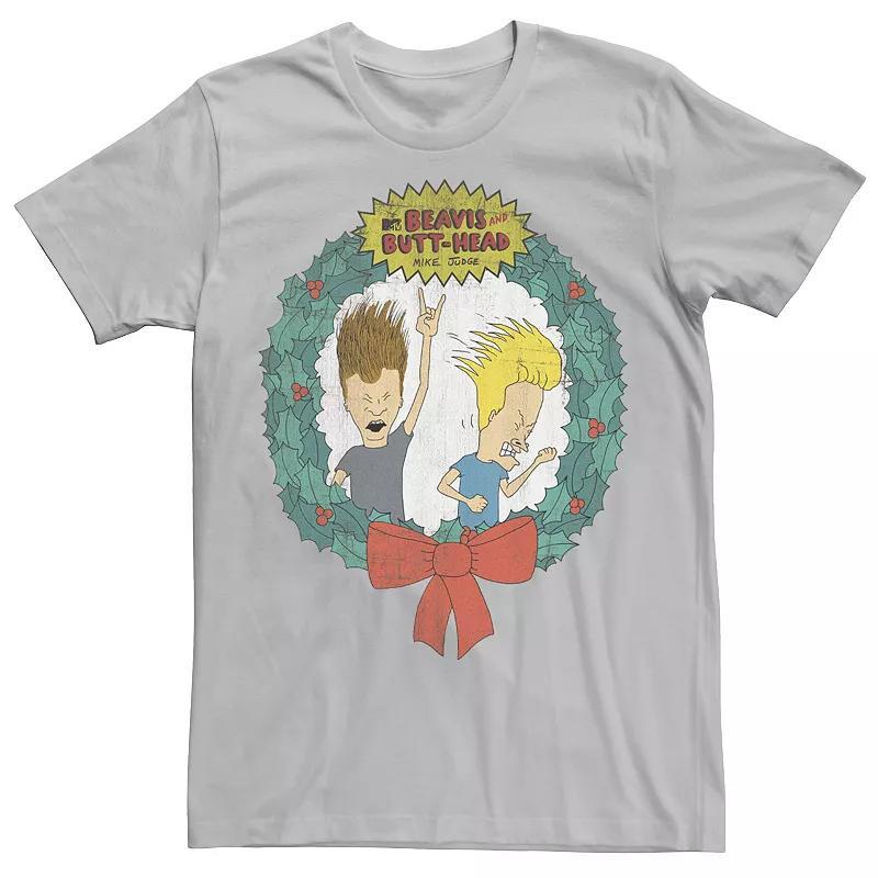 Men's Cartoon Network Beavis and Butthead Christmas Wreath Tee, Size: Medium, Kelly Grey Product Image