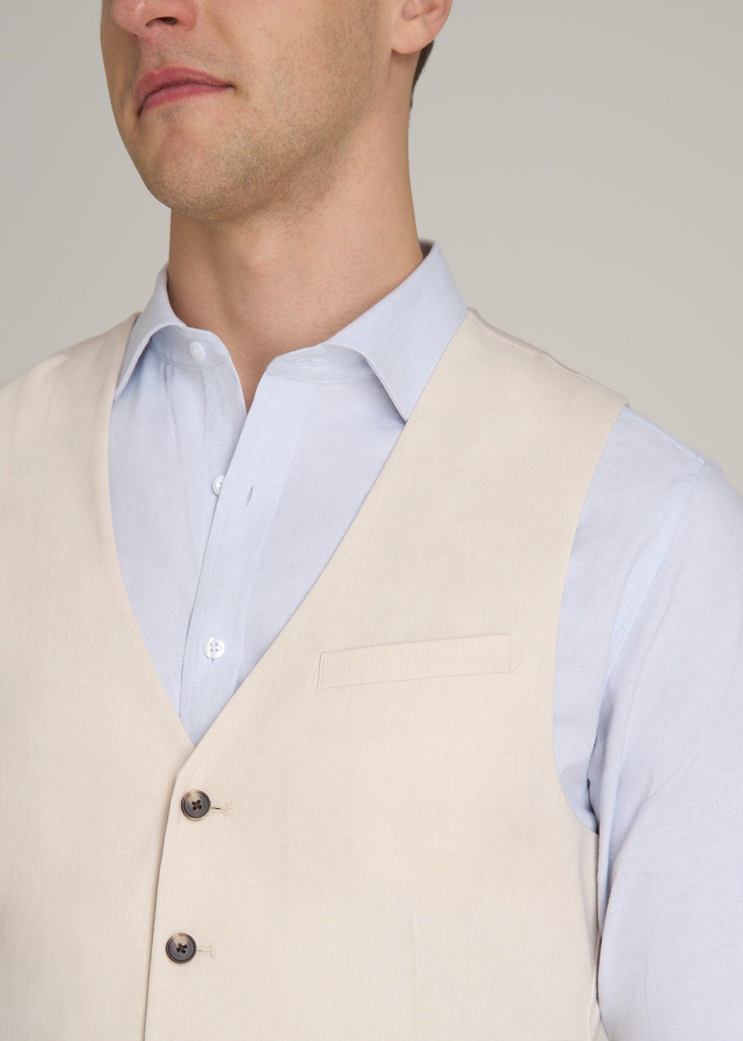 Stretch Linen Suit Vest for Tall Men in Light Beige Linen Product Image