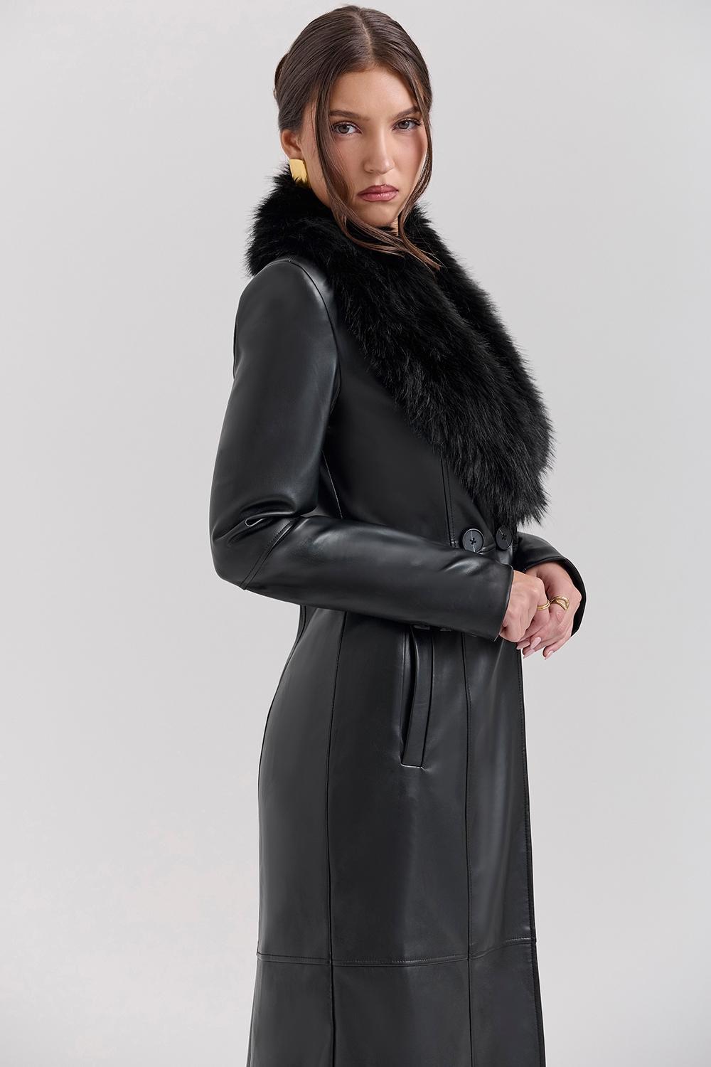 Marcel Black Faux Fur Trimmed Vegan Leather Coat Product Image