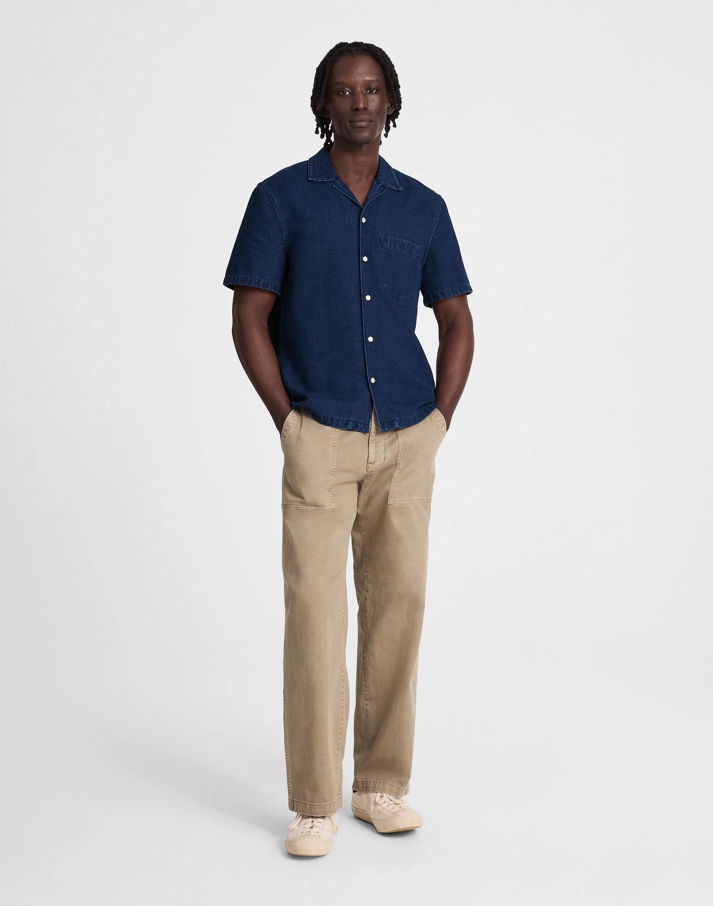 Indigo-Dyed Camp-Collar Short-Sleeve Shirt Product Image