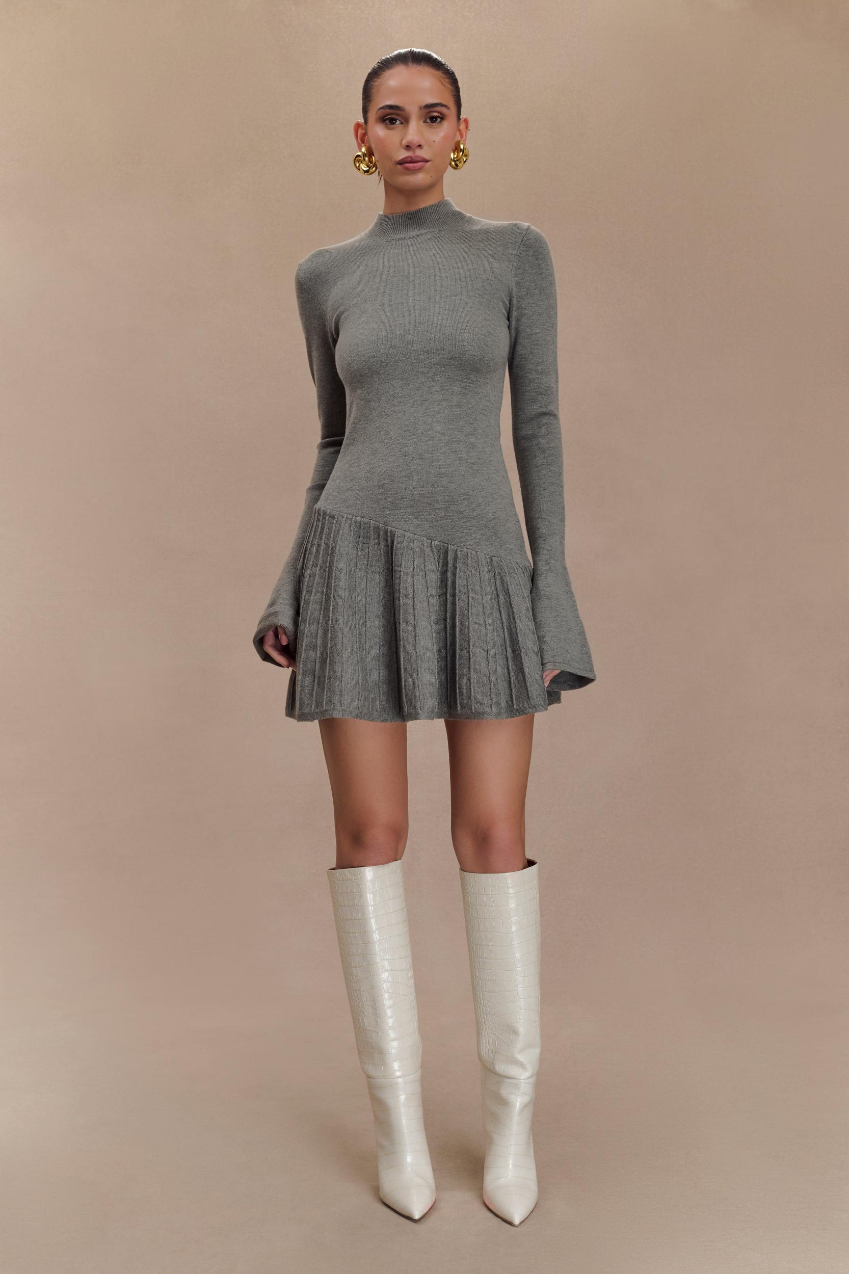 Blair Knit Mini Dress With Pleats - Charcoal Product Image