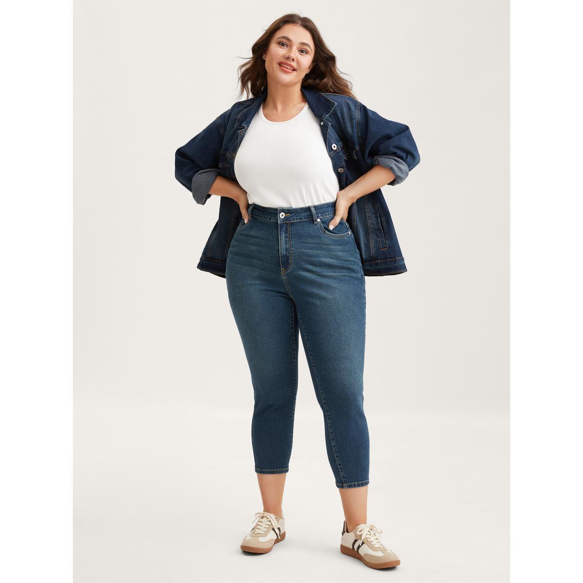 Plus Size Butt Lift Mid-Rise Skinny-Fit Jeans Women Bluevintage High stretch Slanted pocket Jeans BloomChic 14/1X Product Image