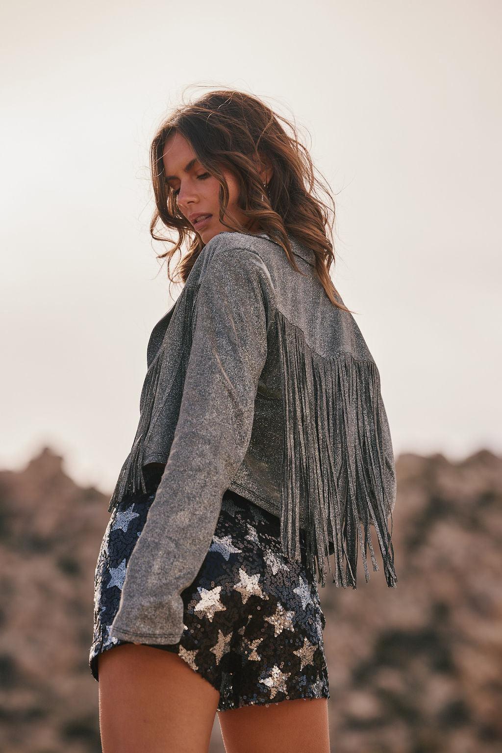 Jagger Silver Glitter Fringe Jacket Product Image