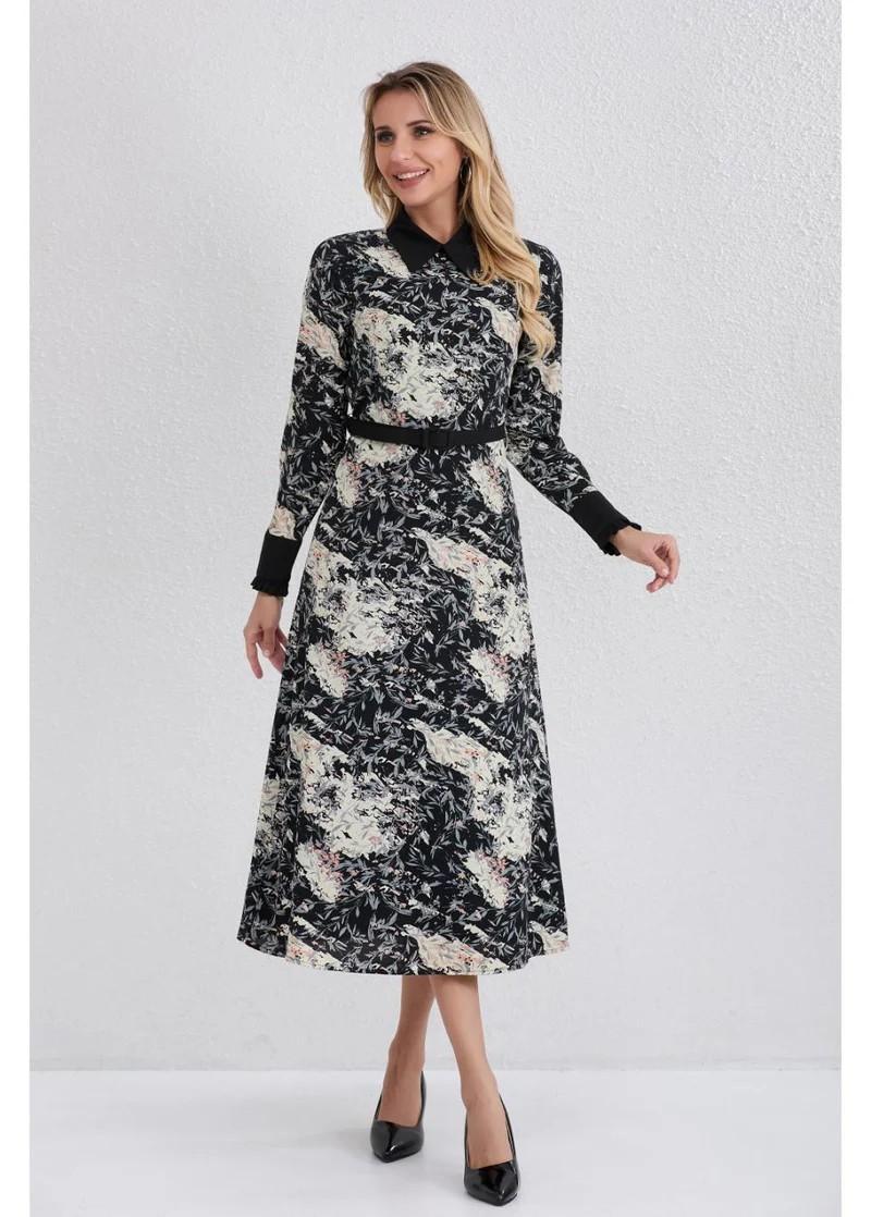 Black Floral Midi Dress Product Image
