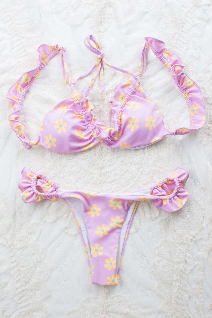 Pink Frilled Daisy String Bikini Top Product Image