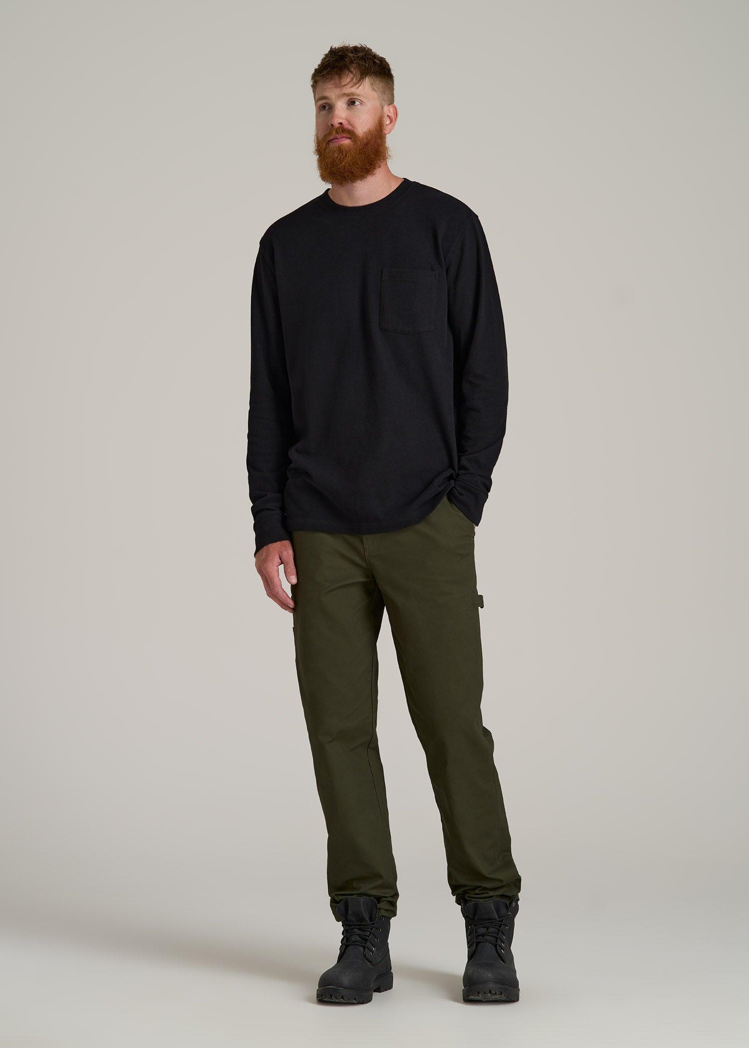 LJ&S Long Sleeve Workwear Pocket Tall Men's Tee in Black Product Image