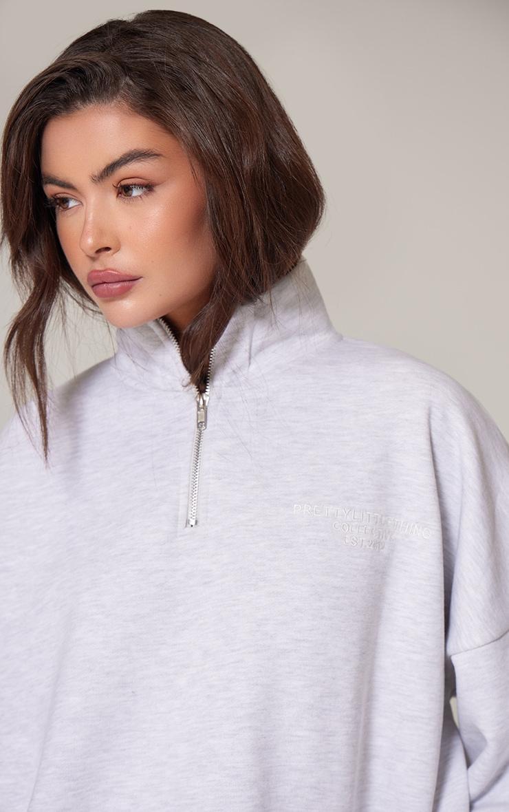 Ash Grey Premium High Neck Quarter Zip Oversized Sweatshirt Product Image