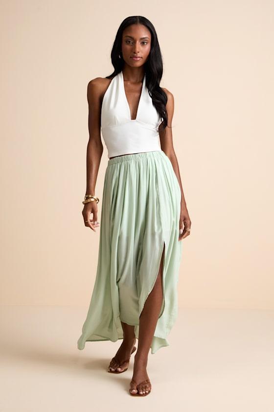 If You Pleats Mint Pleated Maxi Skirt Product Image