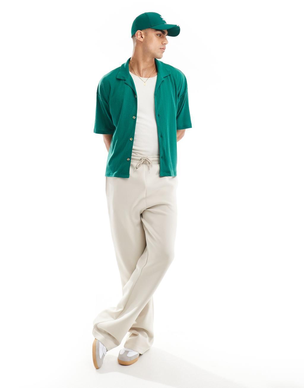 ASOS DESIGN oversized button up polo shirt in green Product Image