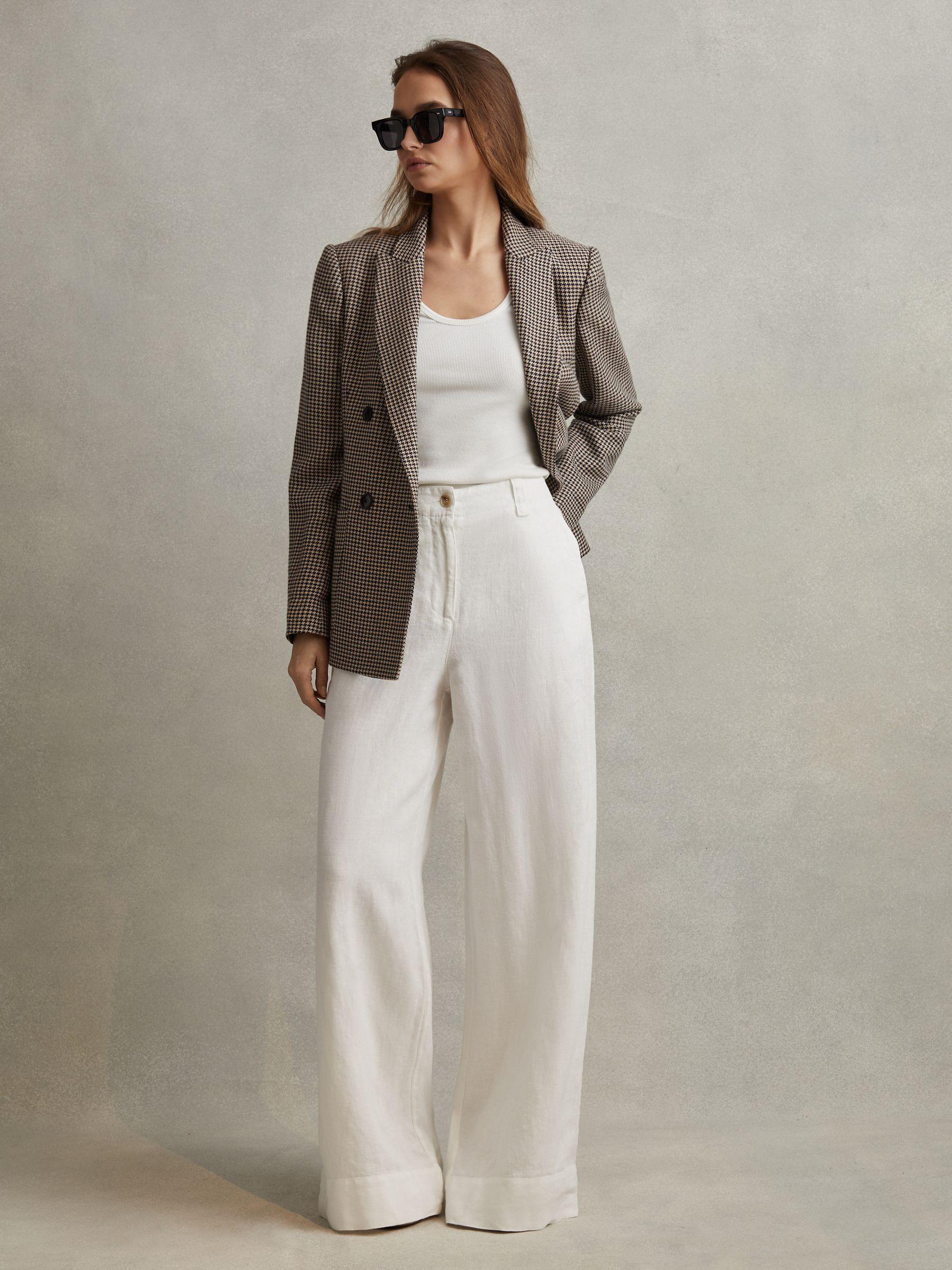 Ella Black/Camel Petite Wool Blend Double Breasted Dogtooth Blazer Product Image