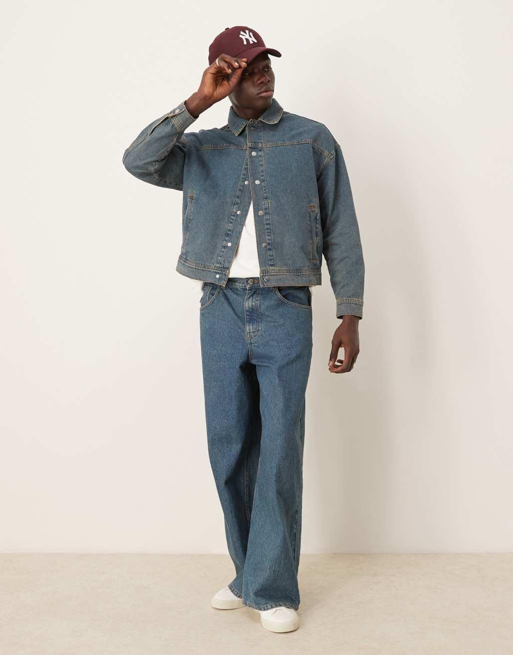 ASOS DESIGN denim jacket in mid wash blue - part of a set Product Image