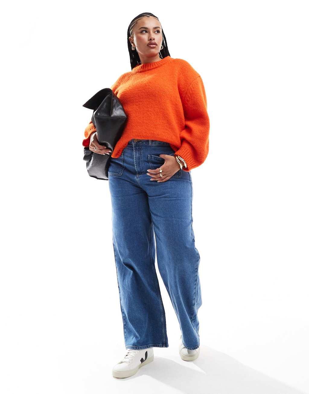 ASOS DESIGN Curve oversized crew neck sweater in orange Product Image