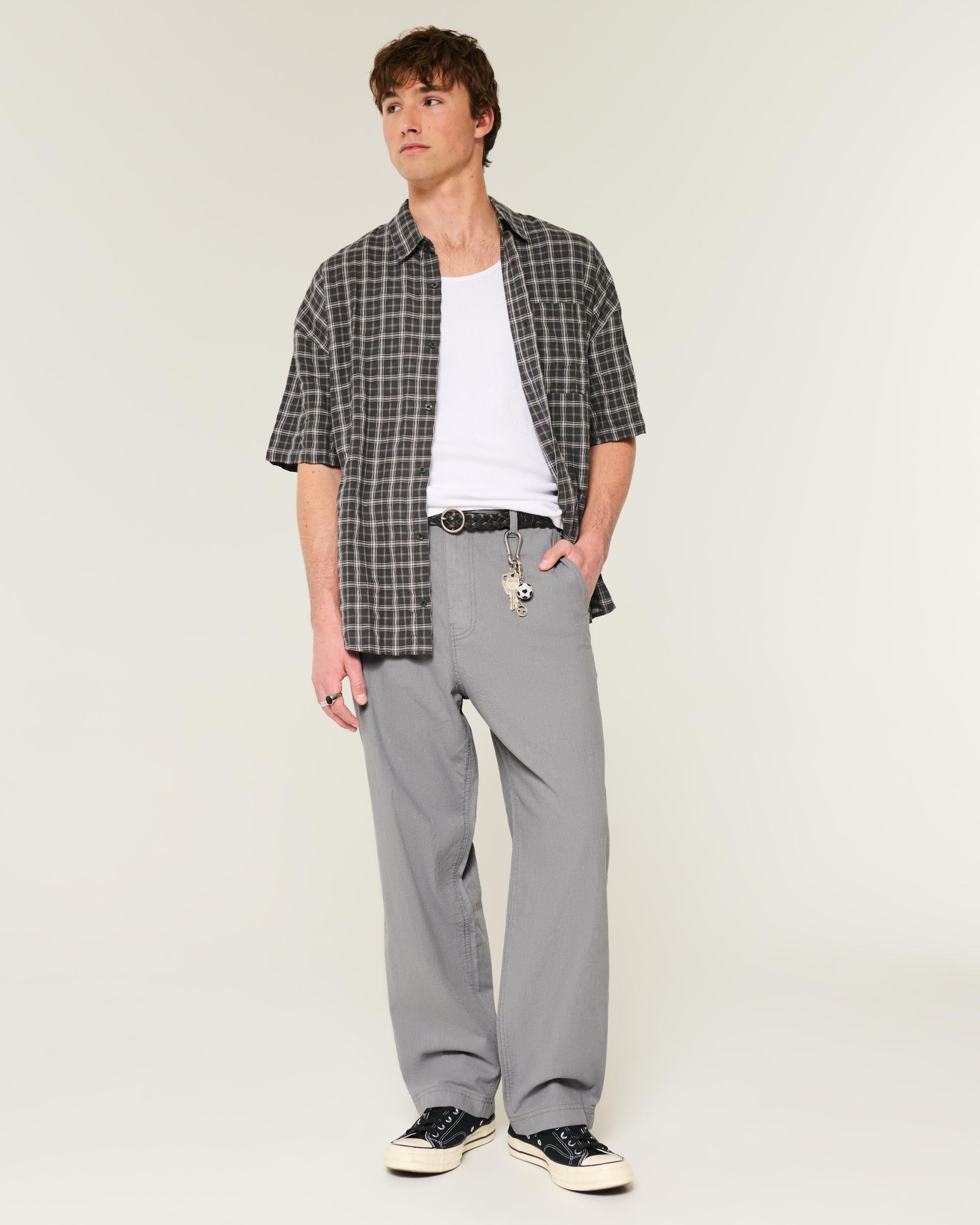 Linen-Blend Flex Waist Baggy Pants Product Image