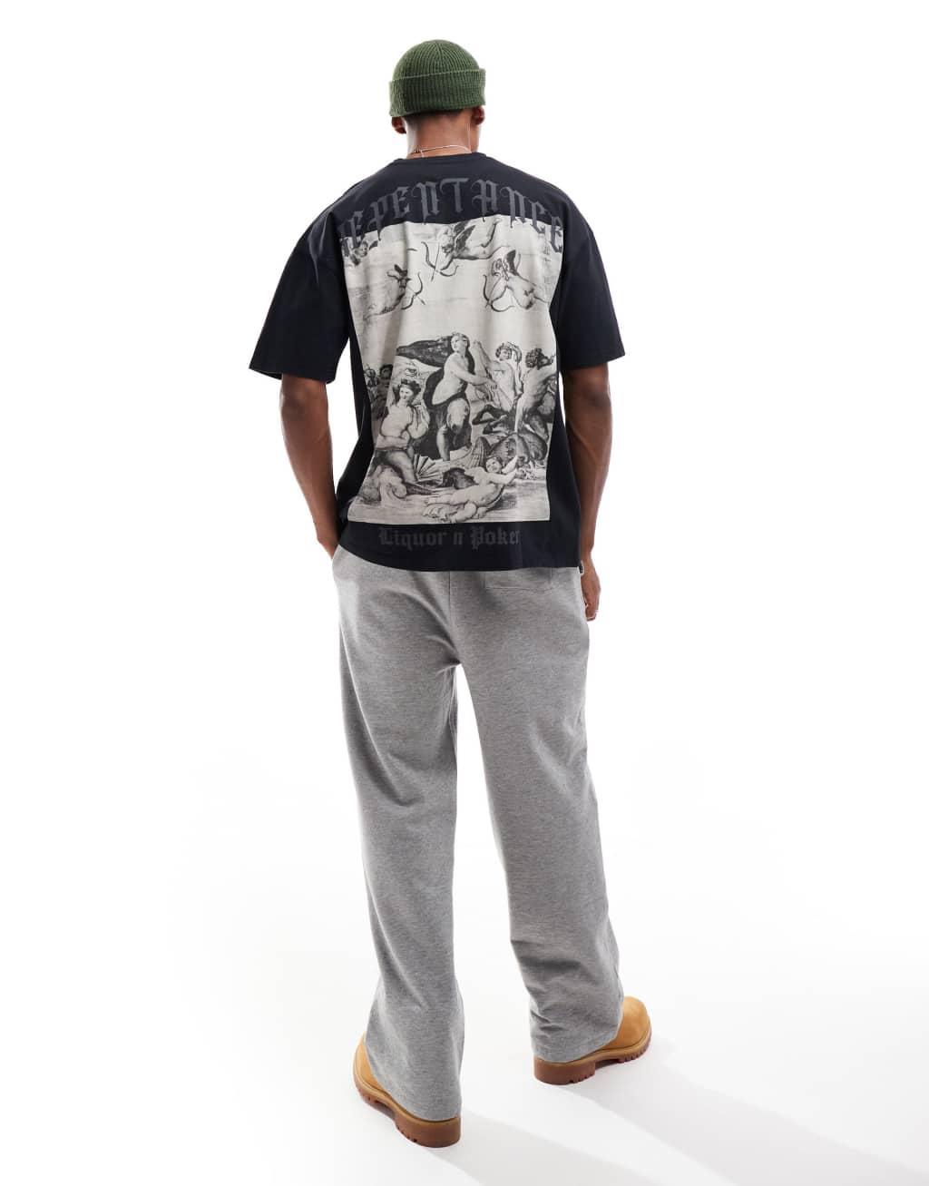Liquor N Poker oversized motif tee in black  Product Image