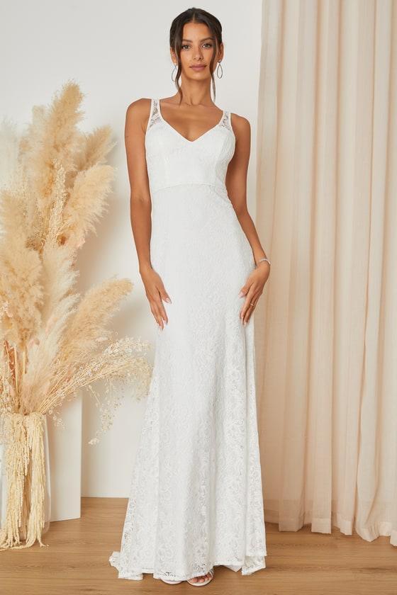 Beloved Eternity White Lace Sleeveless Backless Maxi Dress Product Image