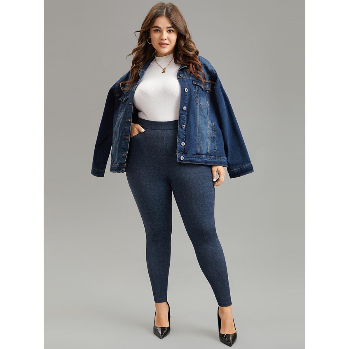 Plus Size Heather Knit Denim High Rise Skinny Leggings Women Midnight Casual High stretch Skinny High Rise Dailywear Leggings BloomChic 26/4X Product Image