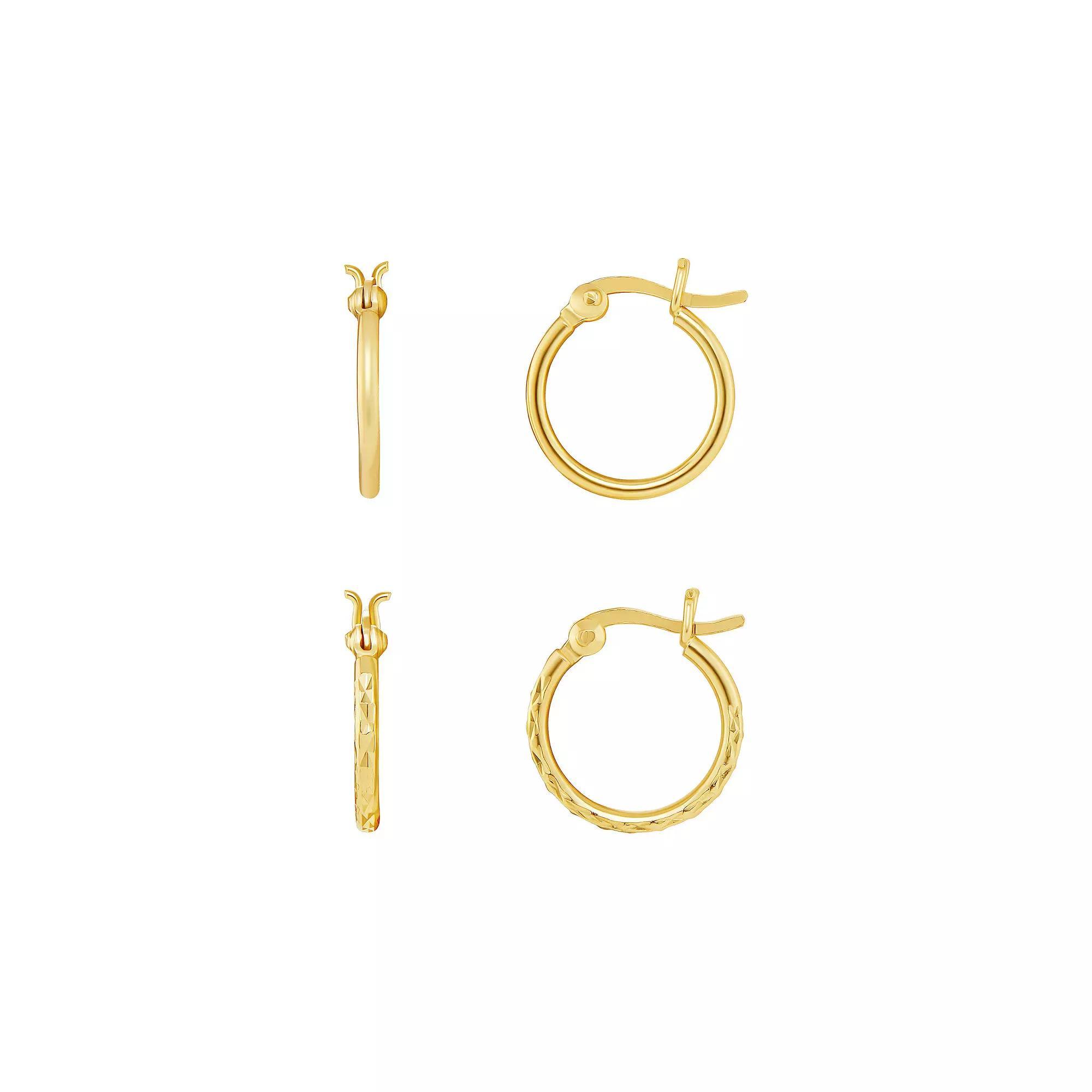 PRIMROSE 18k Gold Over Silver Hoop Earrings Duo Set, Women's, Yellow Gold Tone Product Image