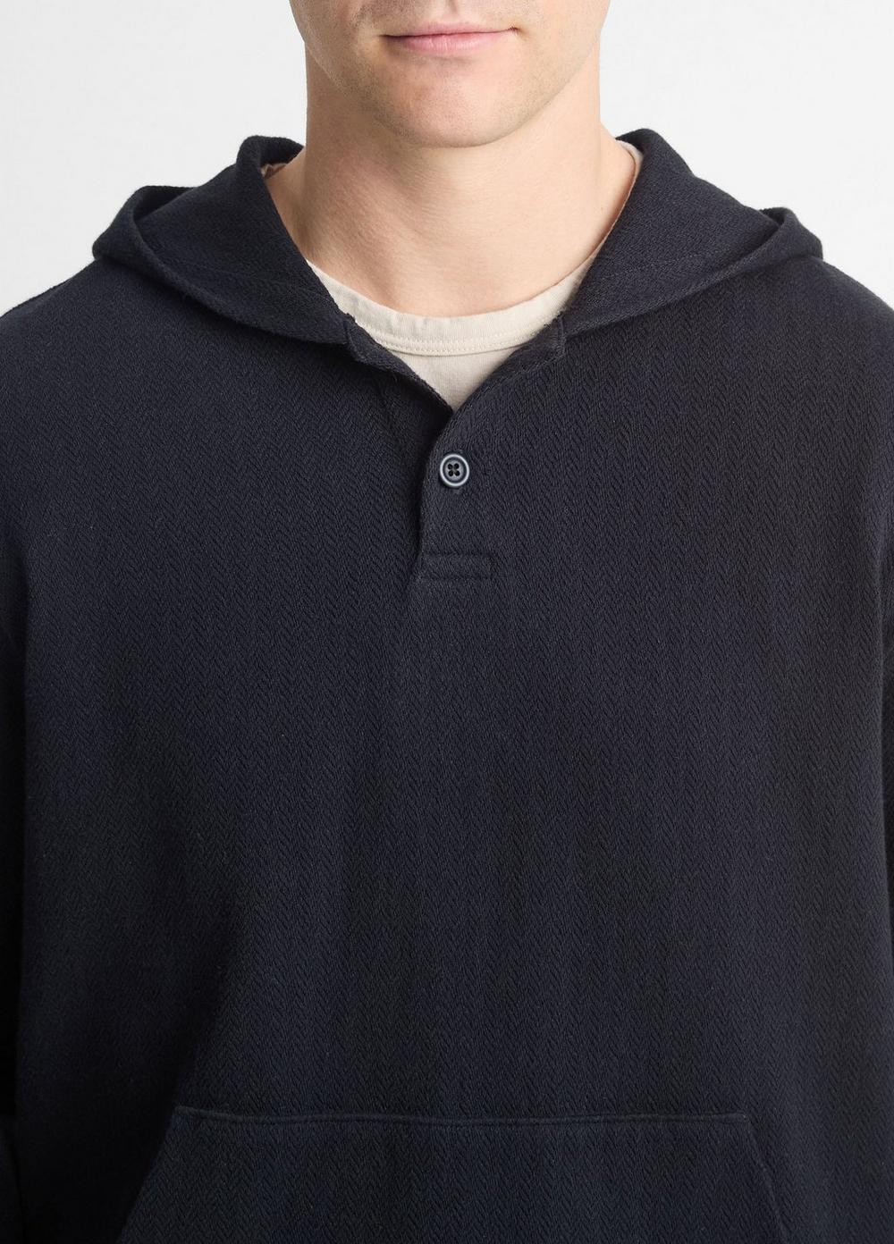Mens Herringbone Cotton-Blend Terry Henley Hoodie, Coastal Blue, Size XS Vince Product Image