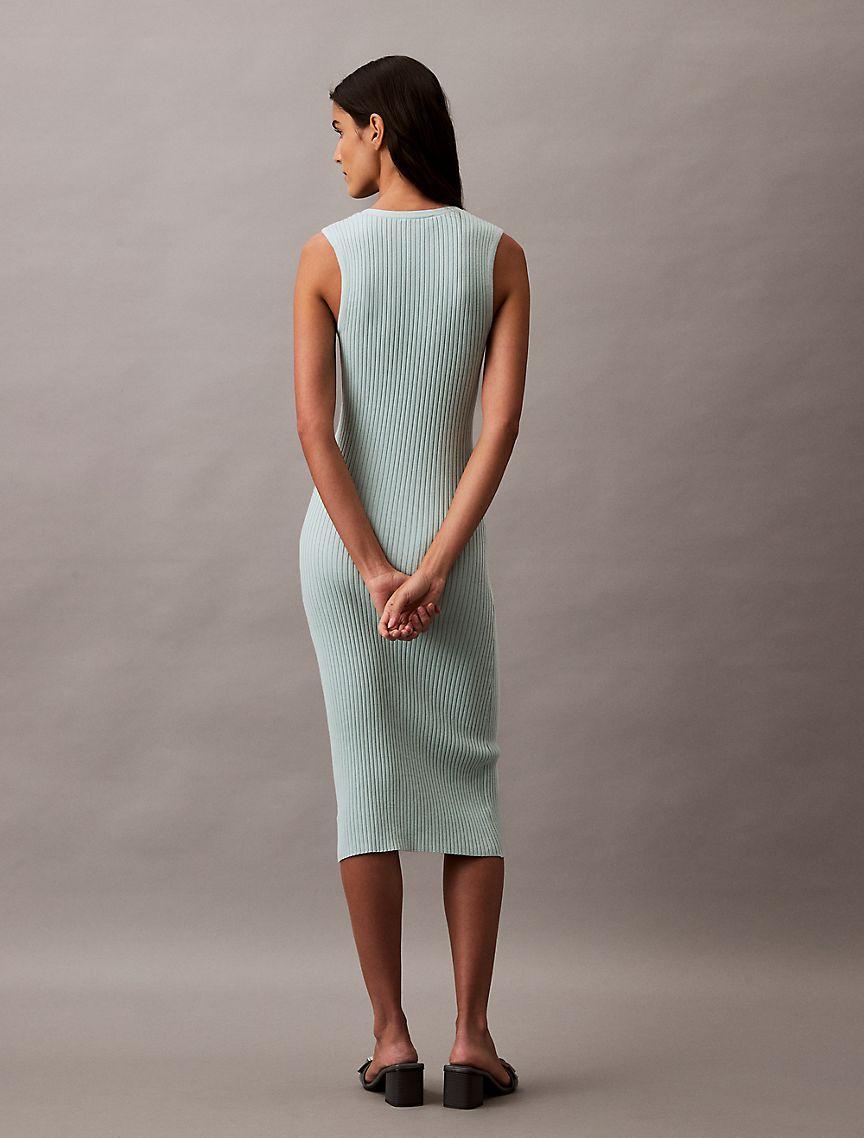 Smooth Cotton Rib Sweater Midi V-Neck Dress Product Image