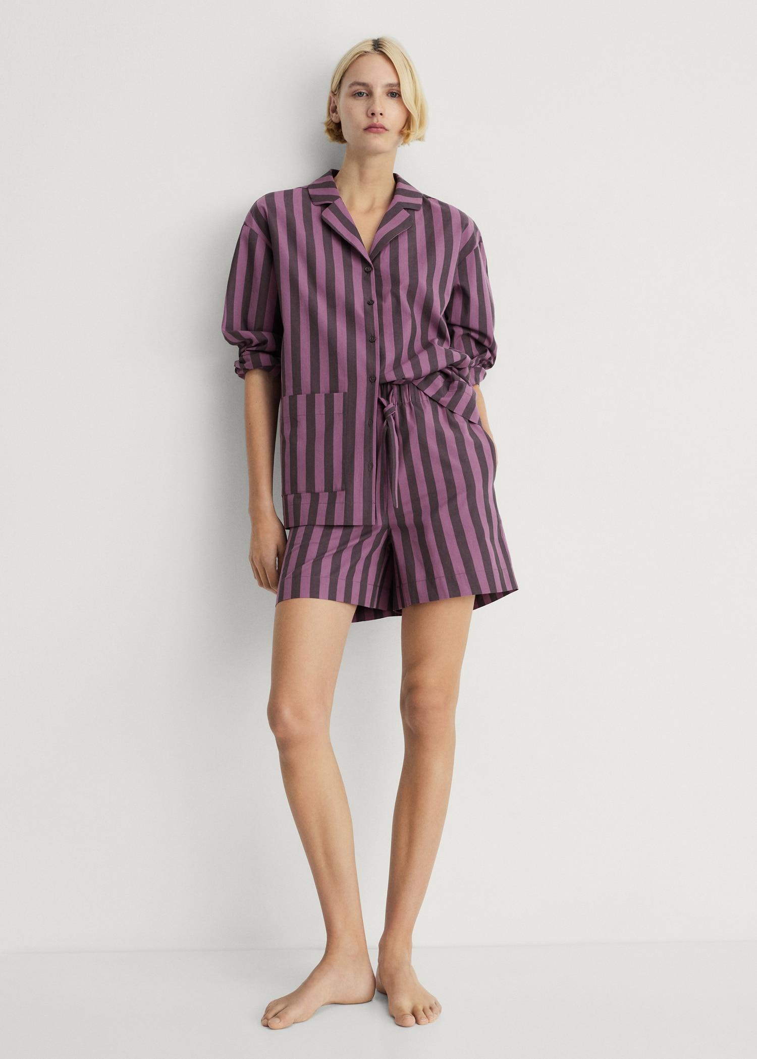 Woven two-tone striped shorts - Women | MANGO USA Product Image