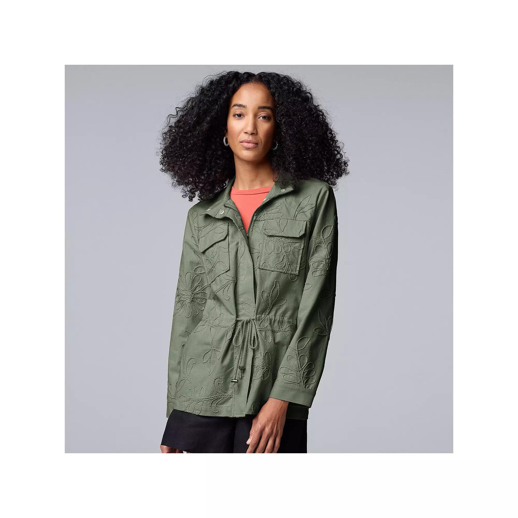 Petite Simply Vera Vera Wang Embroidered Utility Jacket, Women's, Size: XS Petite, Army Bottle Product Image