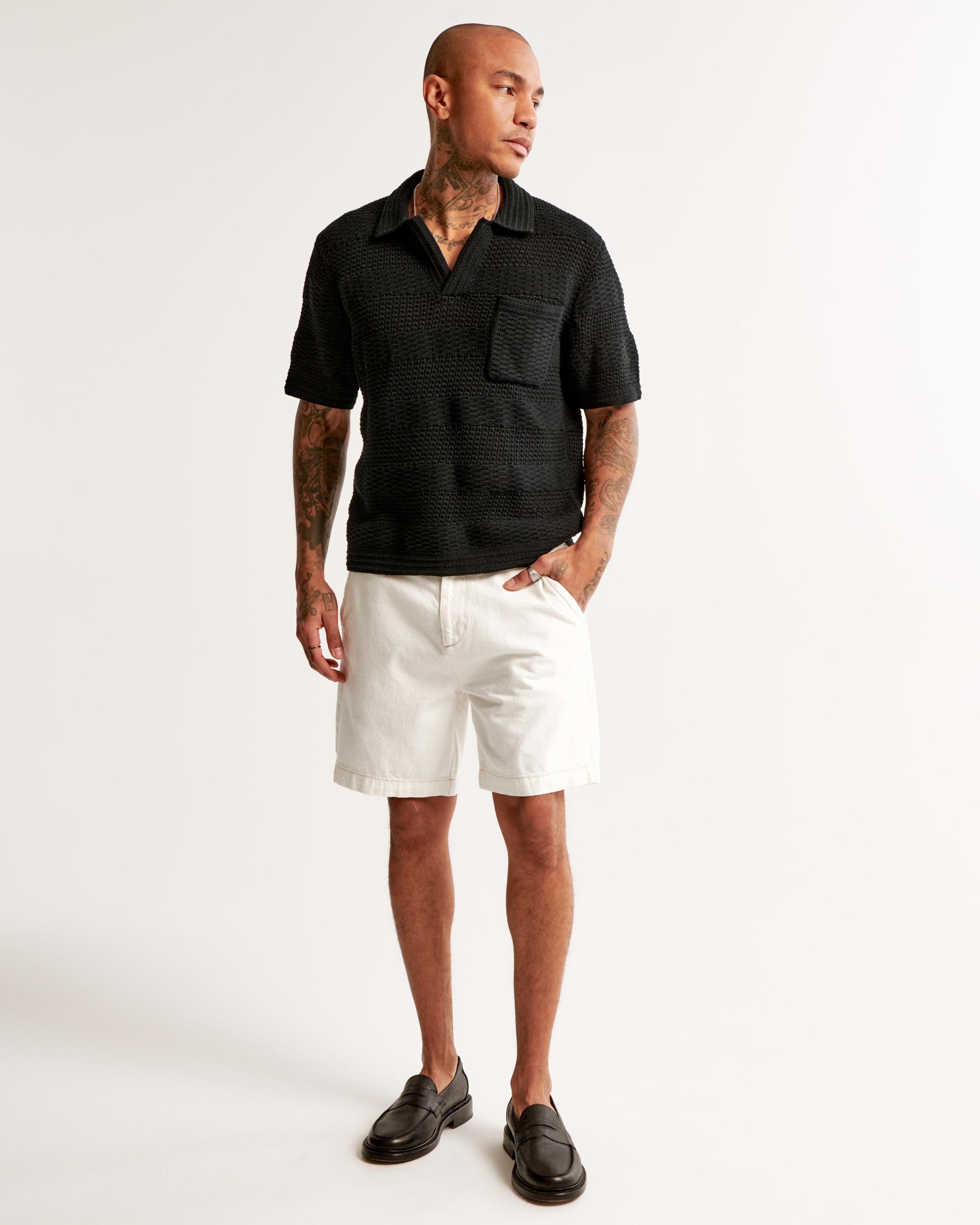 Striped Stitched Johnny Collar Sweater Polo Product Image