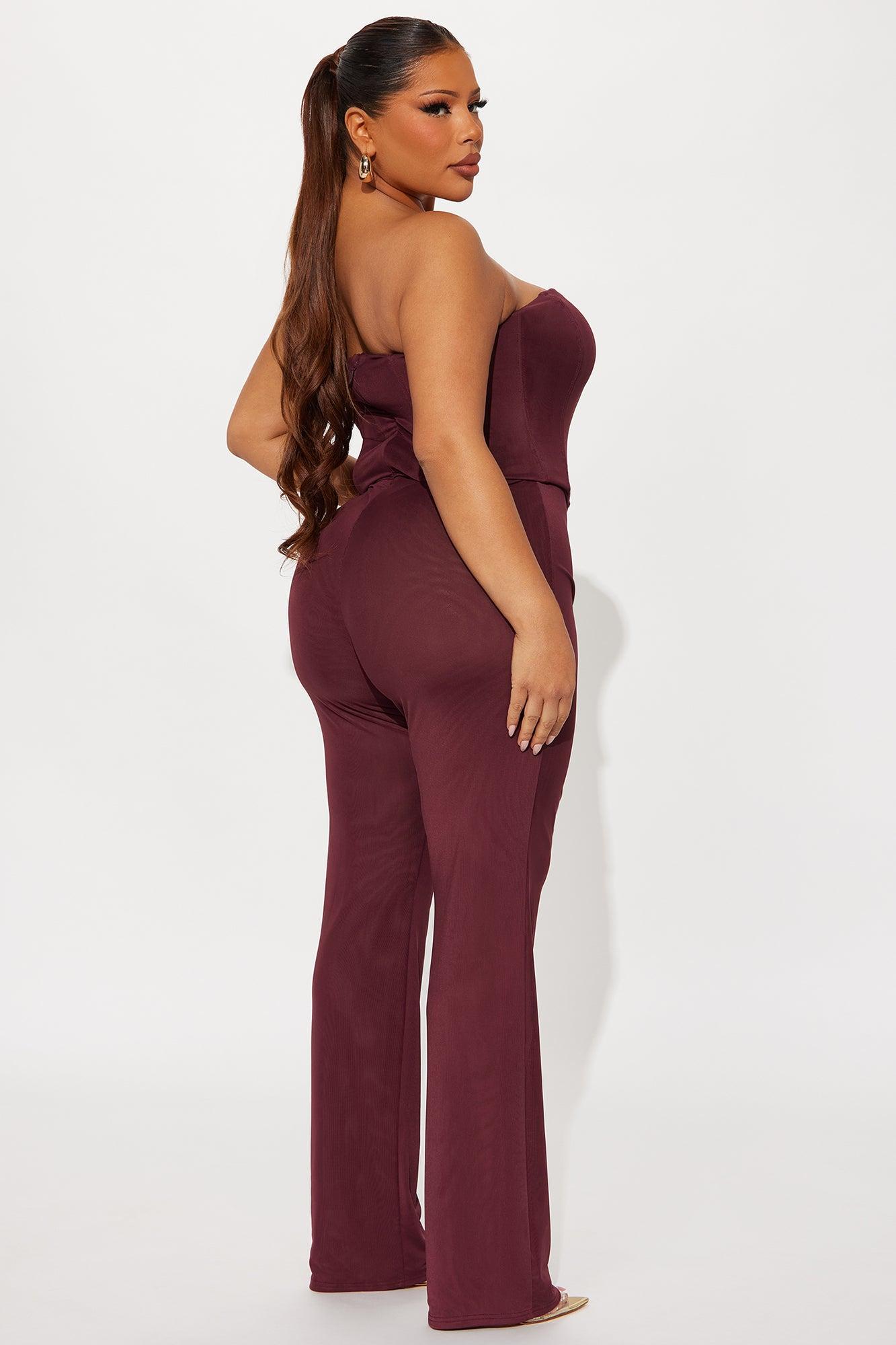 Martina Mesh Double Lined Straight Leg Jumpsuit - Burgundy Product Image