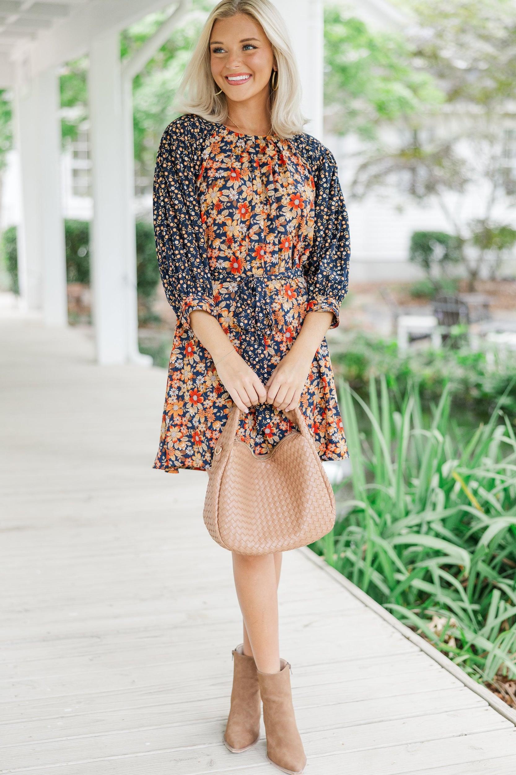 Go For It Navy Blue Ditsy Floral Dress Female Product Image