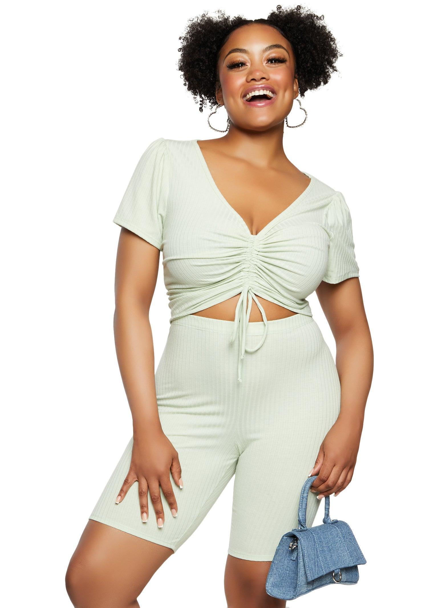 Womens Plus Size Haute Monde Ruched Tee and Biker Shorts Product Image