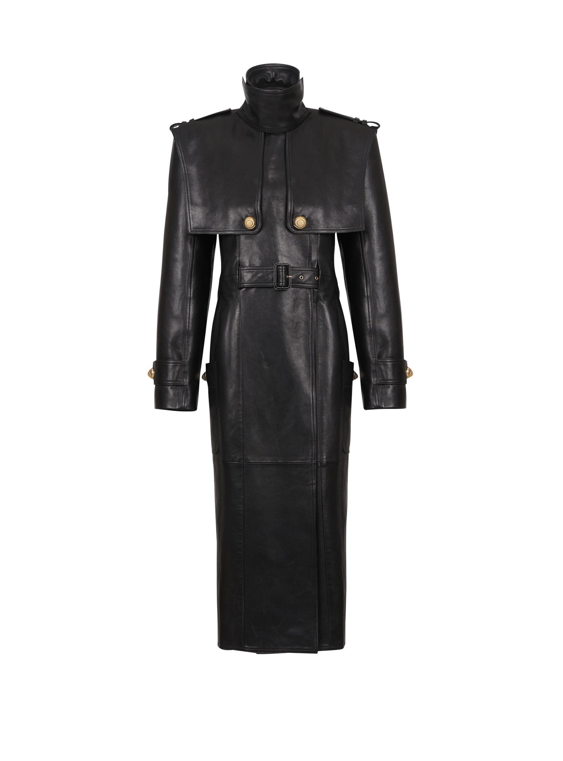 Belted trench coat in lambskin leather Product Image