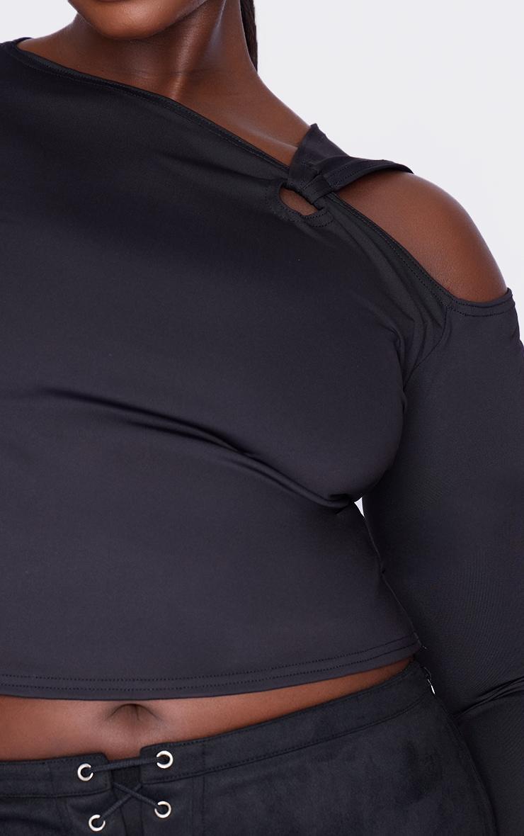 Plus Black Contour Long Sleeve Knot Detail Top Product Image