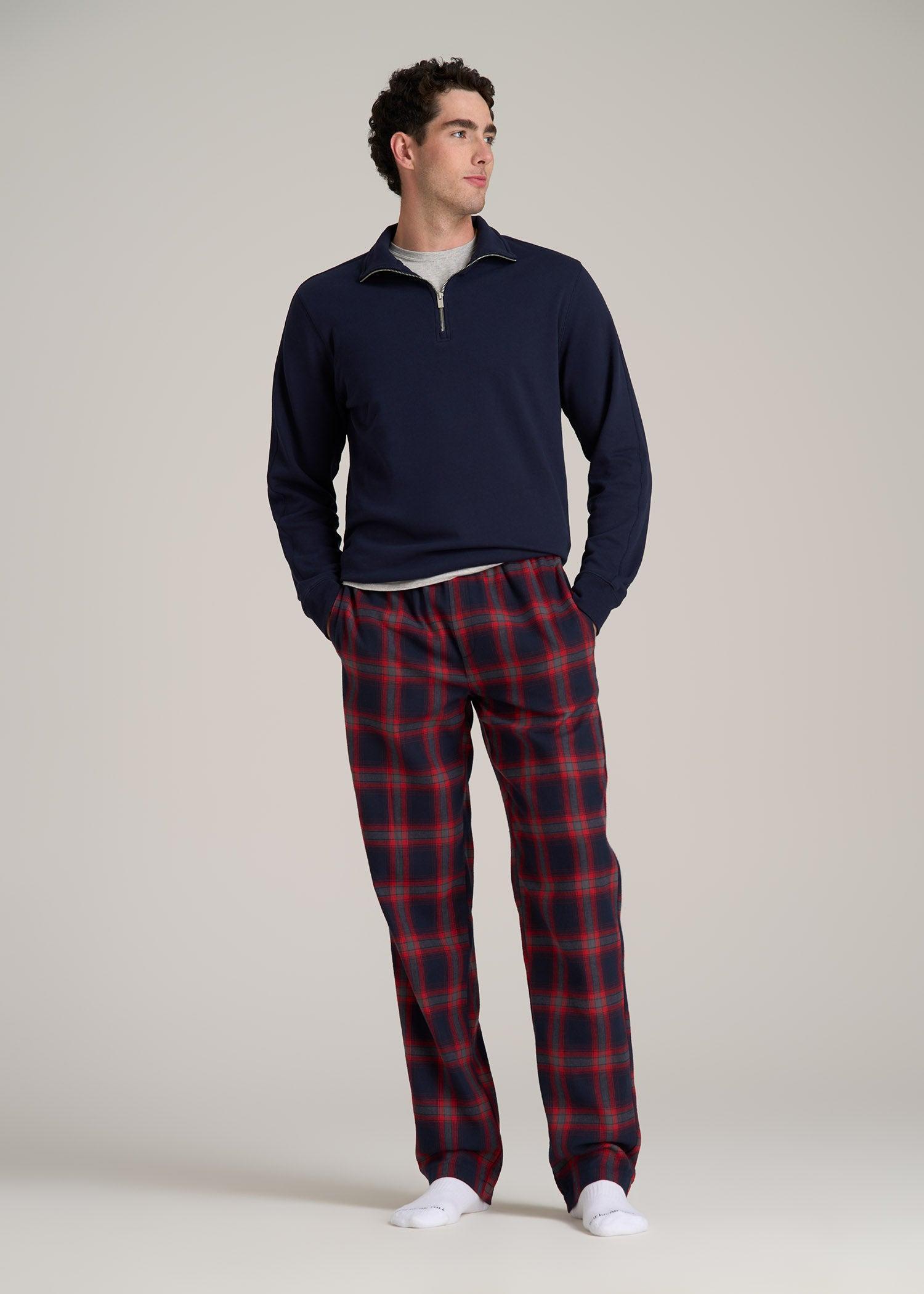 Plaid Pajama Pants for Tall Men in Grey and Red Tartan Product Image