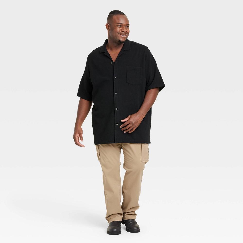 Men's Short Sleeve Knit Button-Down Shirt - Goodfellow & Co™ Black XXL: Front Pocket Product Image