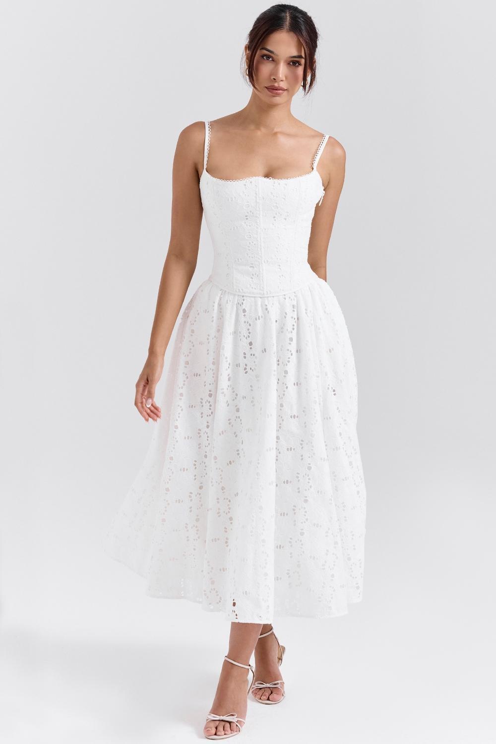 Francine  white broderie anglais midi skirt Product Image