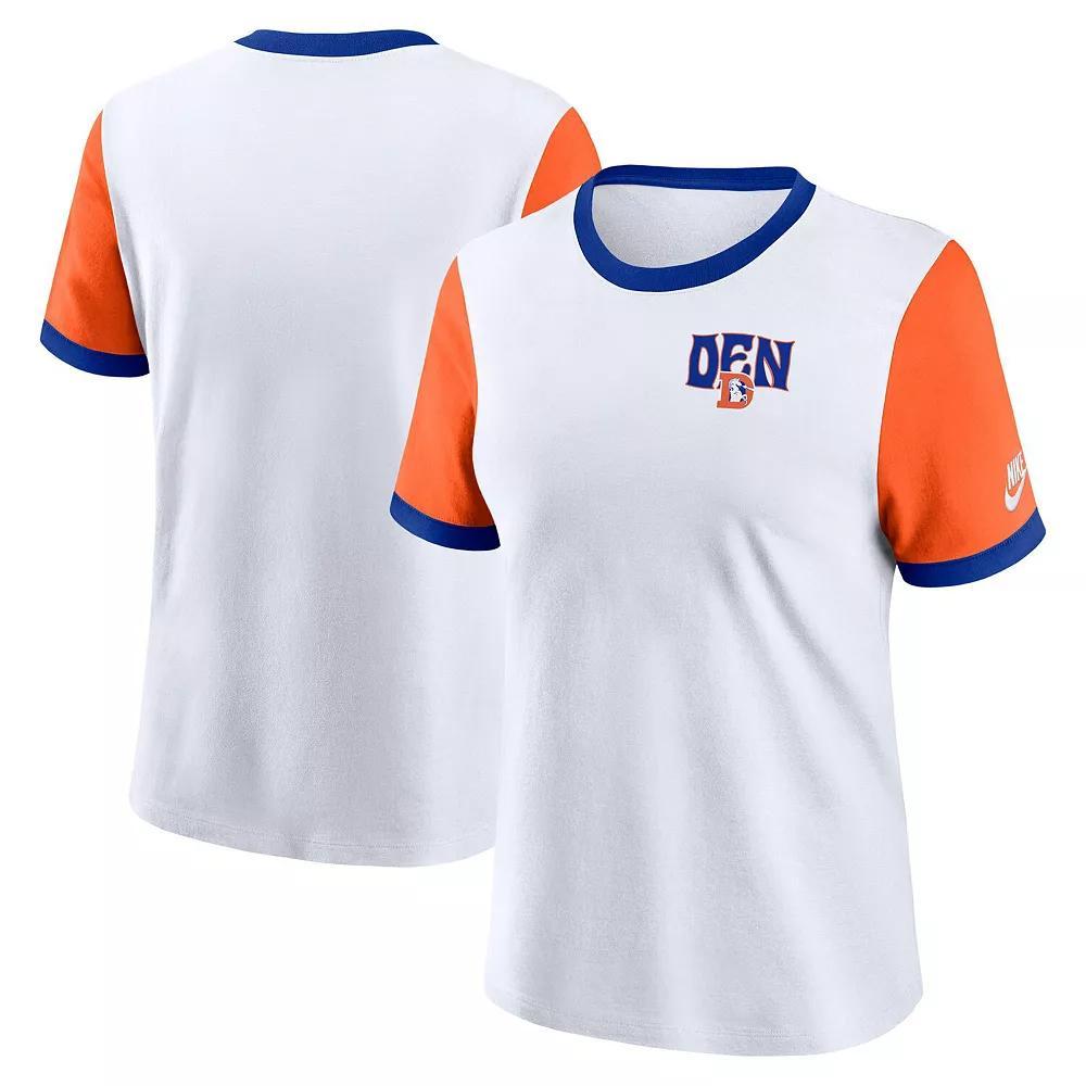 Women's Nike White/Orange Denver Broncos Rewind Ringer T-Shirt, Size: 2XL Product Image