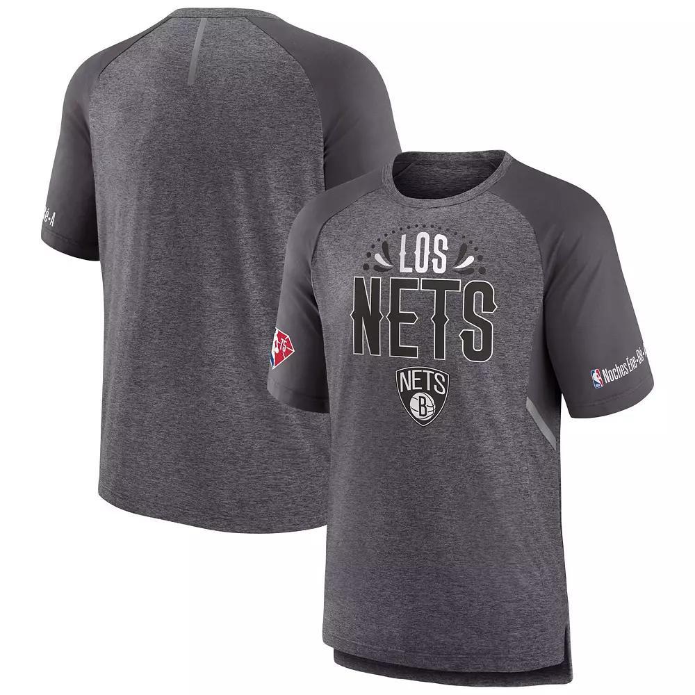 Men's Fanatics Branded Heathered Gray Brooklyn Nets 2022 Noches Ene-Be-A Core Shooting Raglan T-Shirt, Size: 2XL, Grey Product Image