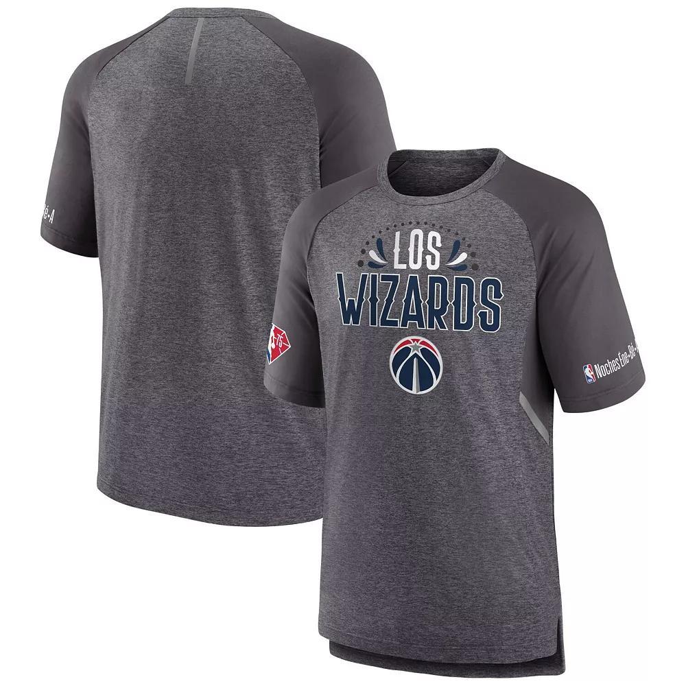 Men's Fanatics Branded Heathered Gray Washington Wizards 2022 Noches Ene-Be-A Core Shooting Raglan T-Shirt, Size: Medium, Wiz Grey Product Image