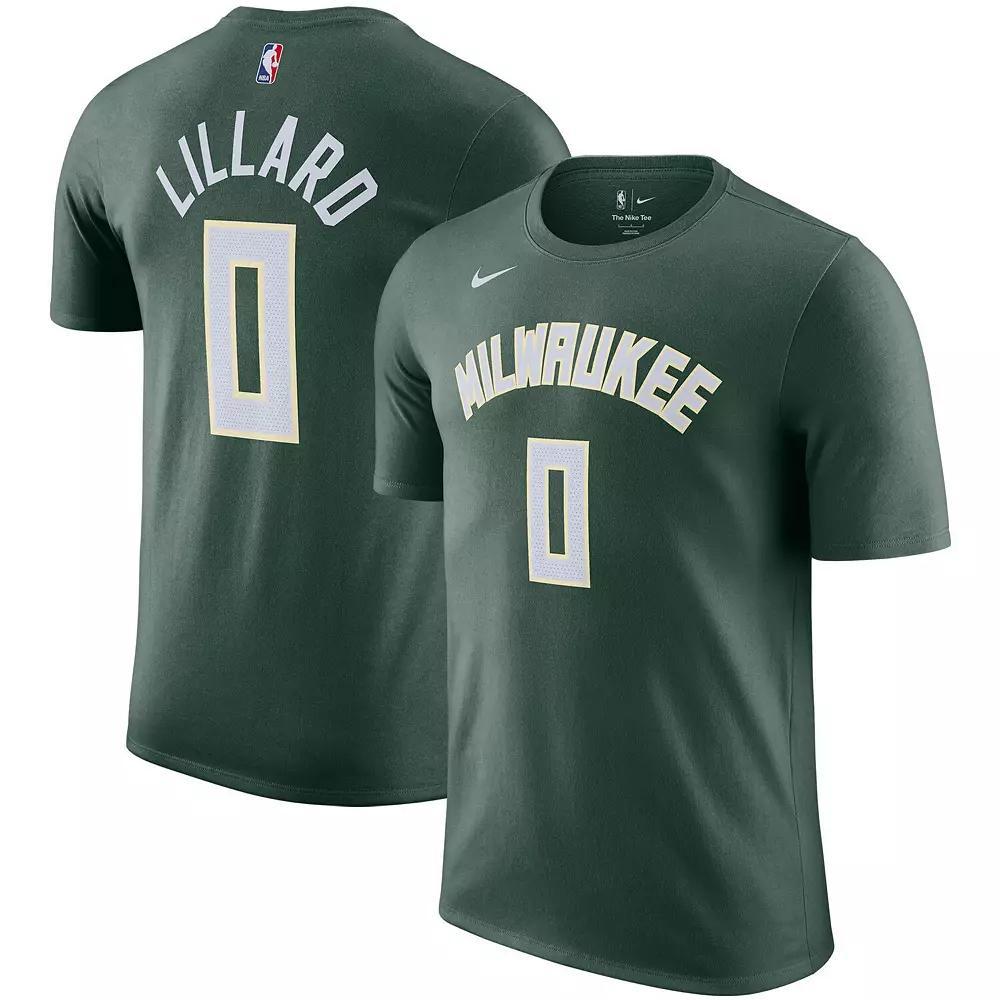 Mens Nike Damian Lillard Hunter Green Milwaukee Bucks Name & Number T-Shirt Product Image