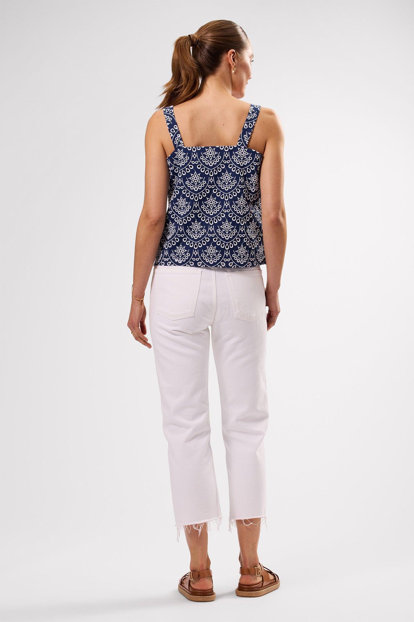 Eyelet Organic Cotton Tank - Riviera Eyelet Indigo Product Image